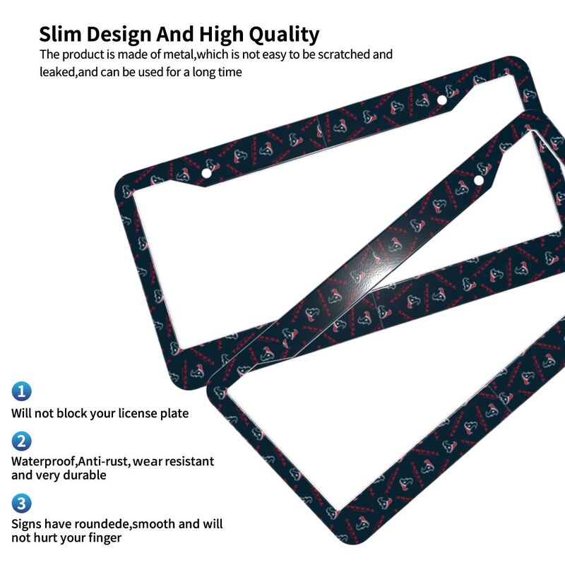 Houston Texans Print front rear license plate holder circular hole license plate holder (one pair)