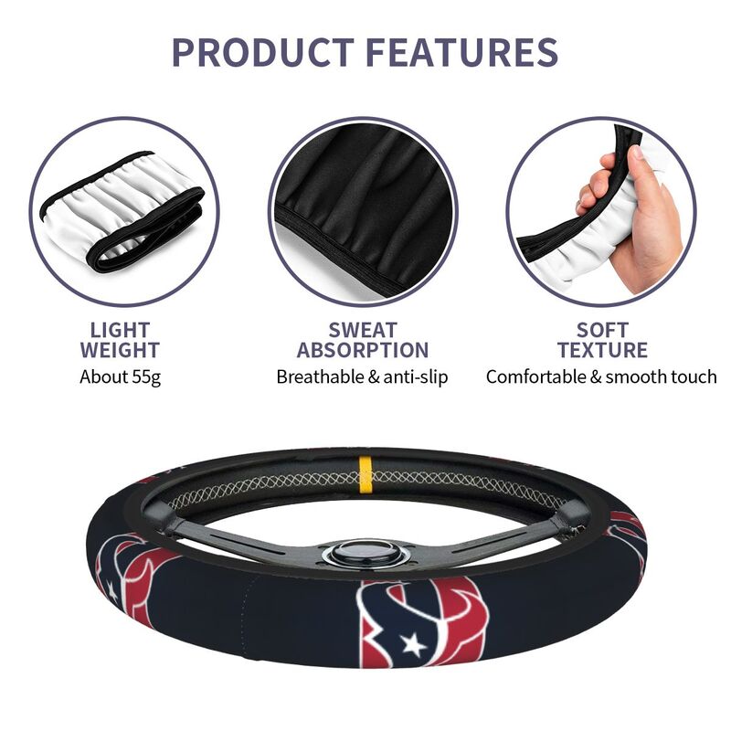 Houston Texans 2 Printed breathable elastic steering wheel cover anti slip cover