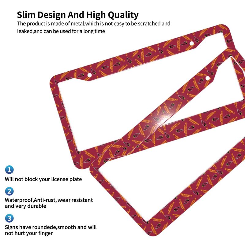 Arizona Cardinals Print front rear license plate holder circular hole license plate holder (one pair)