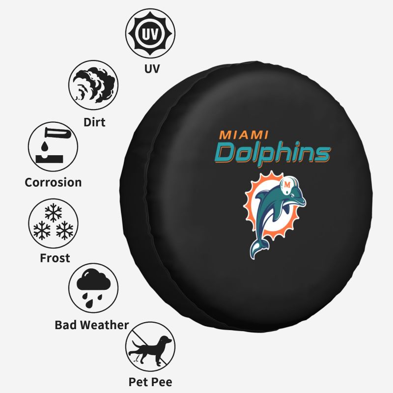 Miami Dolphins 2 Car tire protective cover waterproof and dustproof tire cover