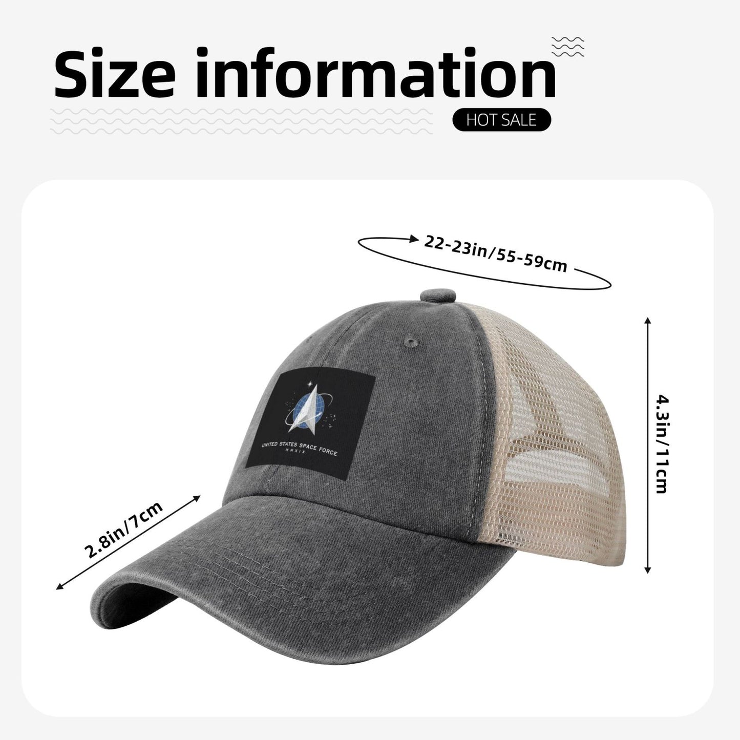 Flag Of The United States Space Force Printed unisex baseball cap adjustable grid baseball cap veteran gift