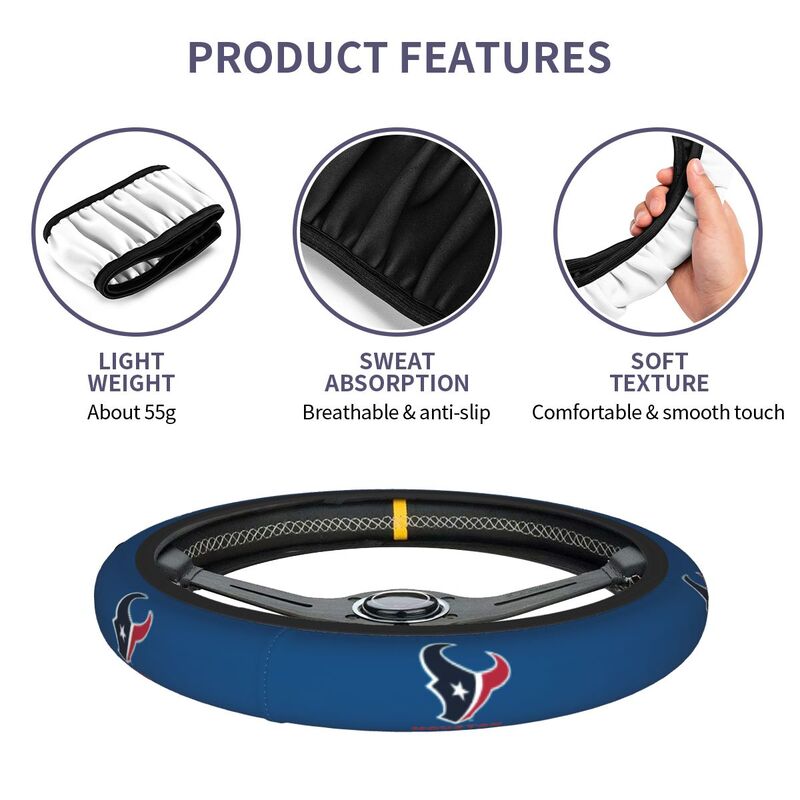 Houston Texans 3 Printed breathable elastic steering wheel cover anti slip cover