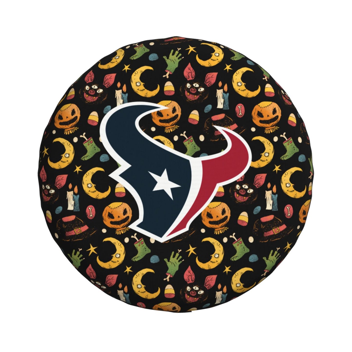 Houston Texans Pumpkin Moon Halloween Printed Car Tire Cover Tire Dust Cover