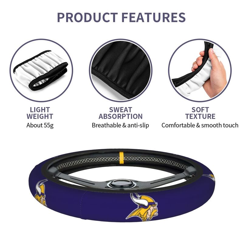 Minnesota Vikings 2 Printed breathable elastic steering wheel protective cover