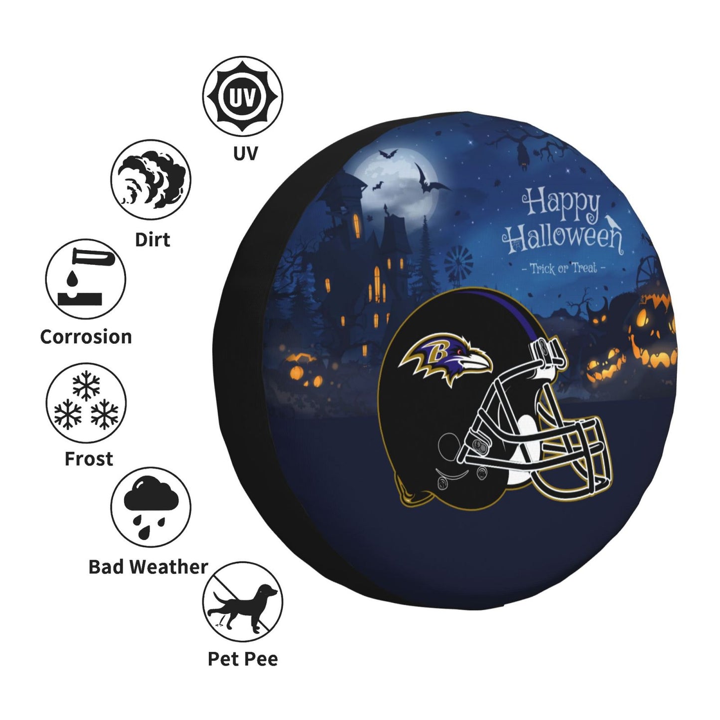 Baltimore Ravens printed car tire cover Happy Halloween printed tire dust cover