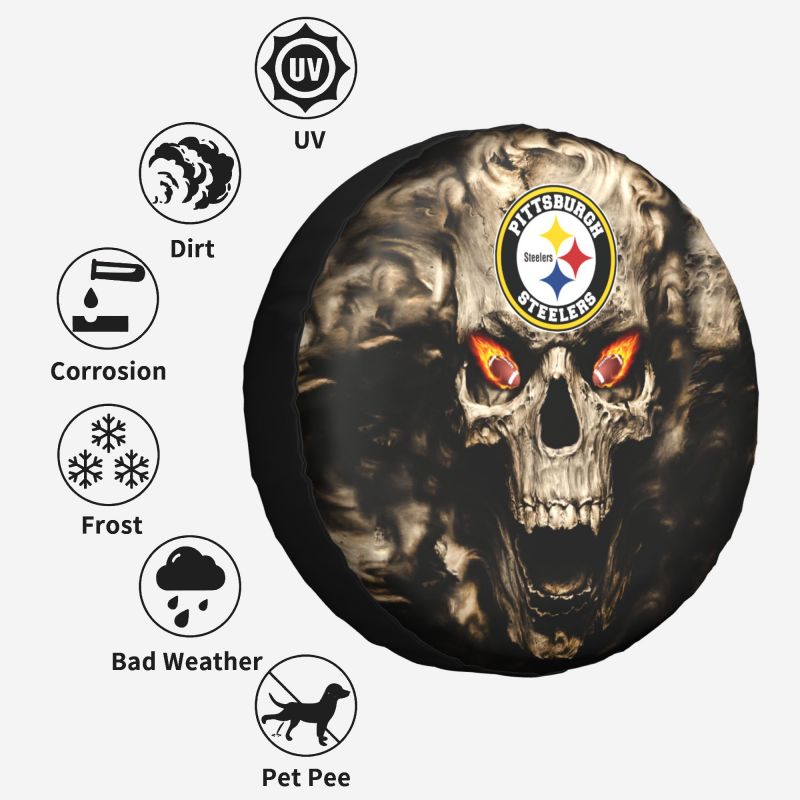 Pittsburgh Steelers 2 print Skull print car tire cover tire dust cover