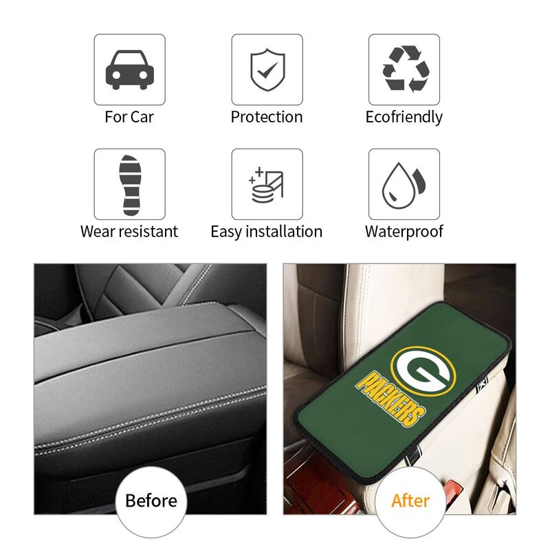 Car armrest box pad Green Bay Packers 2 Printed central armrest box pad protective pad