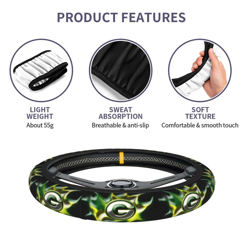 Green Bay Packers 3 Printed breathable anti slip cover elastic steering wheel cover