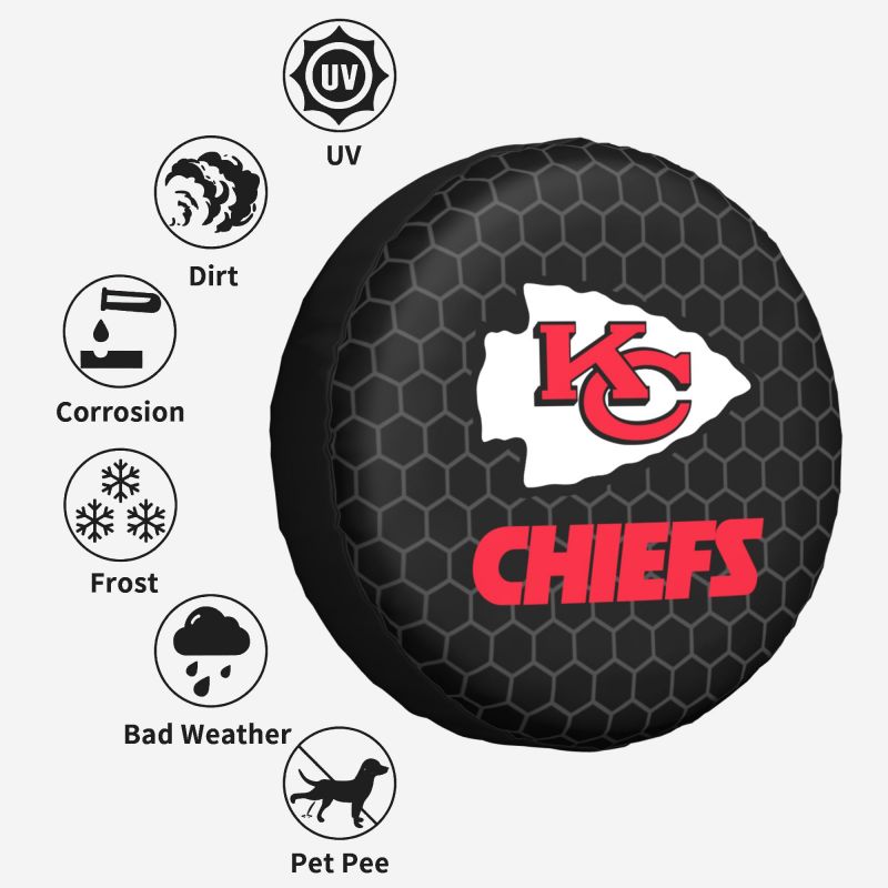 Kansas City Chiefs Grid printed car tire cover dustproof and waterproof tire cover
