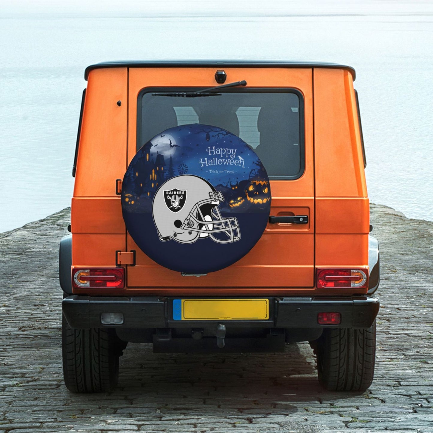 Las Vegas Raiders printed car tire cover Happy Halloween printed tire dust cover