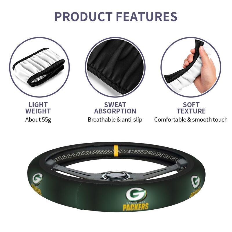Green Bay Packers Printed breathable anti slip cover elastic steering wheel cover