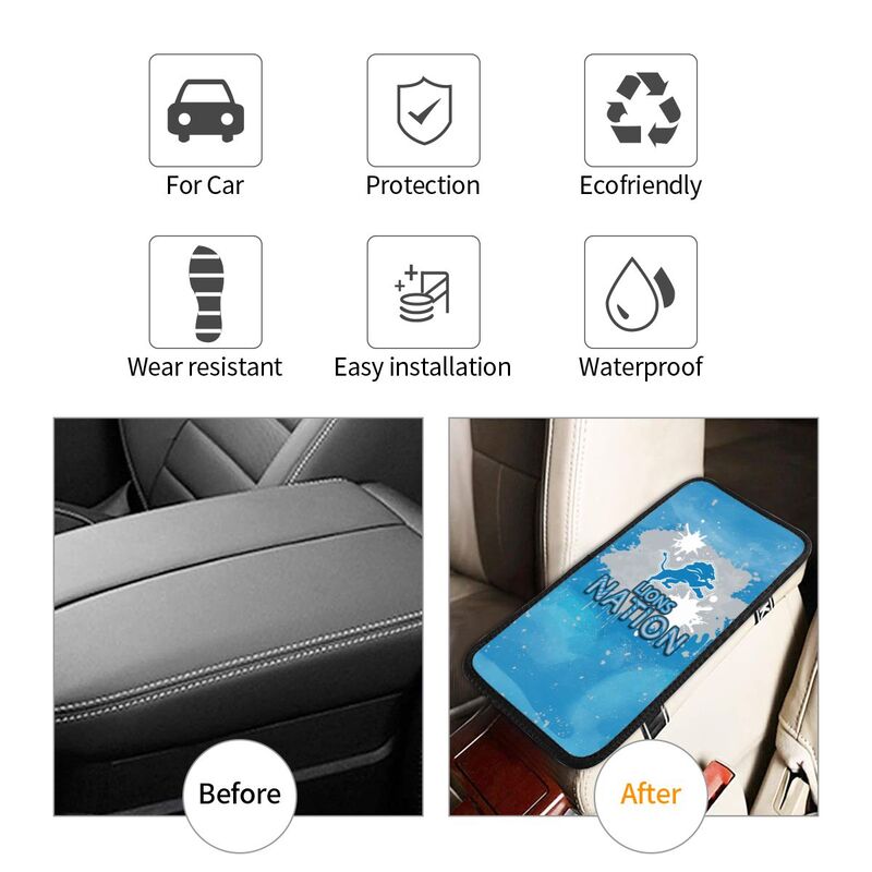 Detroit Lions print car center console armrest pad Car armrest box protective cover
