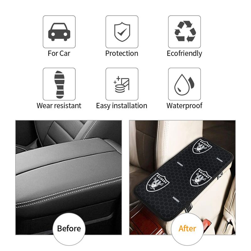 Car armrest box pad Las Vegas Raiders 1 Printed center armrest box pad protective pad