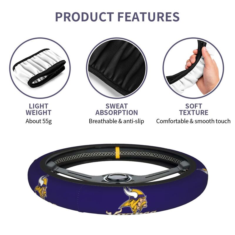 Minnesota Vikings Printed breathable elastic steering wheel protective cover