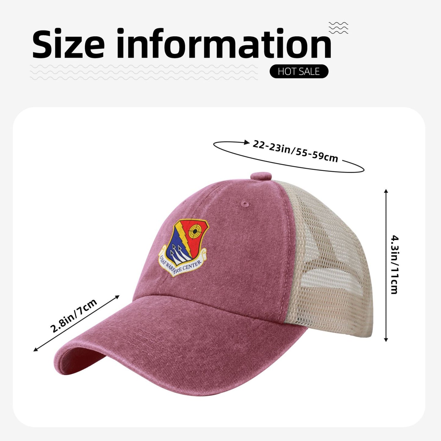 USAF-Warfare Center Printed unisex baseball cap adjustable grid baseball cap veteran gift