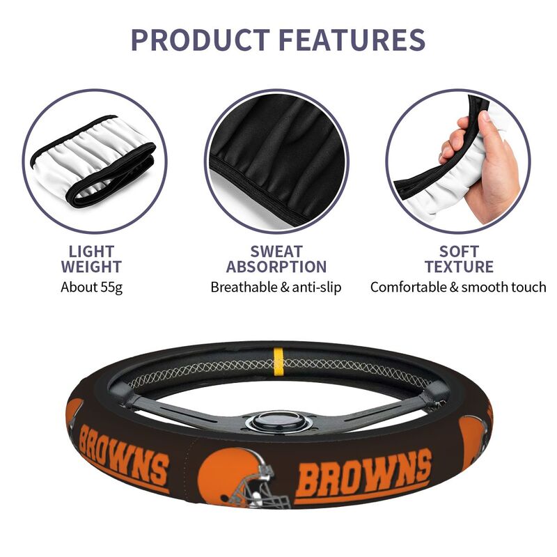 Cleveland Browns Printed elastic steering wheel cover anti slip breathable