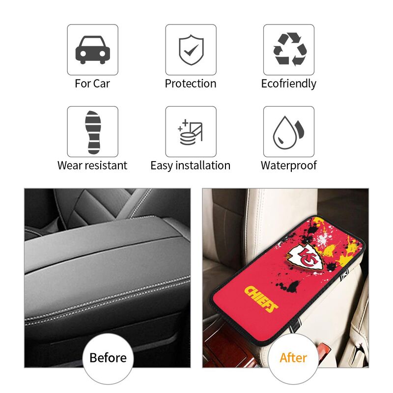 Car armrest box pad Kansas City Chiefs Printed central armrest box cushion protective pad