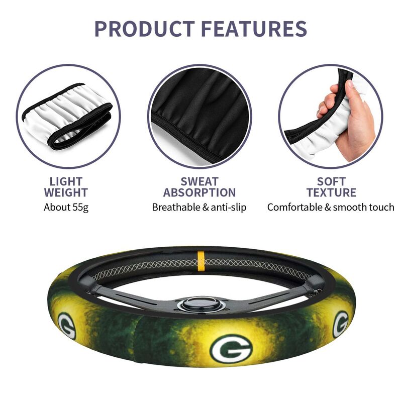 Green Bay Packers 4 Printed breathable anti slip cover elastic steering wheel cover