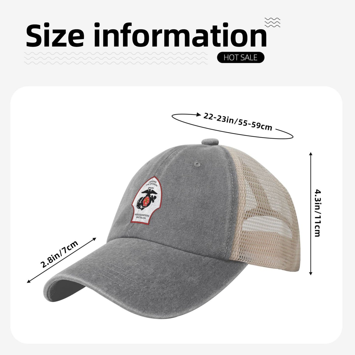 HQBN 2nd Mar Div Printed unisex baseball cap adjustable grid baseball cap veteran gift