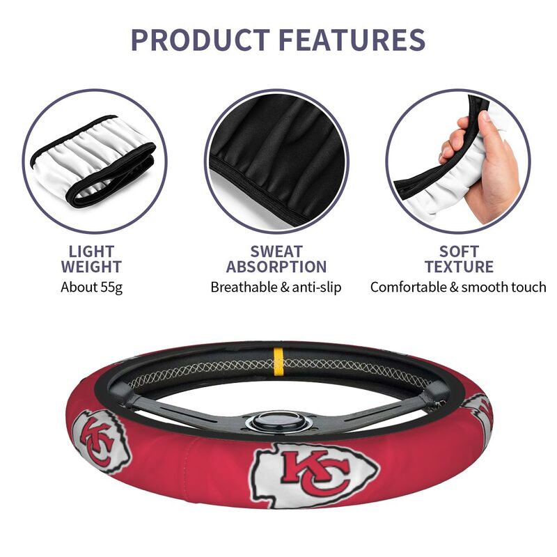 Kansas City Chiefs 3 Printed breathable elastic steering wheel anti slip cover