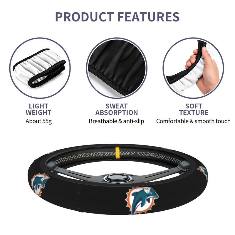 Miami Dolphins Printed breathable elastic steering wheel cover anti slip cover