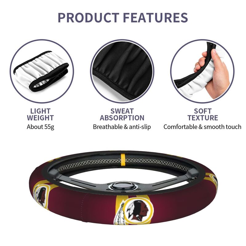 Washington Commanders 3 Printed breathable elastic steering wheel protective cover