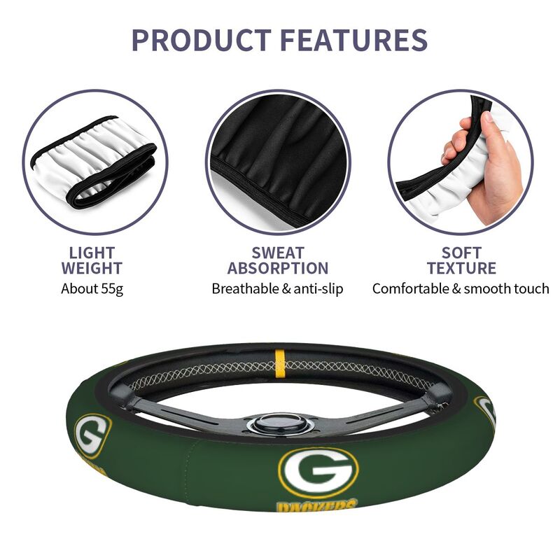 Green Bay Packers Printed car anti-skid cover elastic steering wheel cover