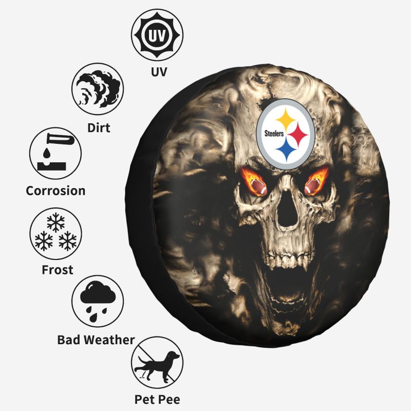Pittsburgh Steelers print Skull print car tire cover tire dust cover