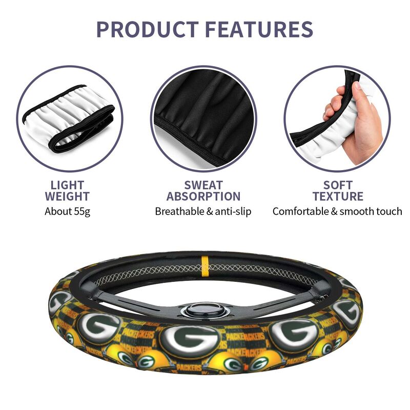 Green Bay Packers 2 Printed breathable anti slip cover elastic steering wheel cover