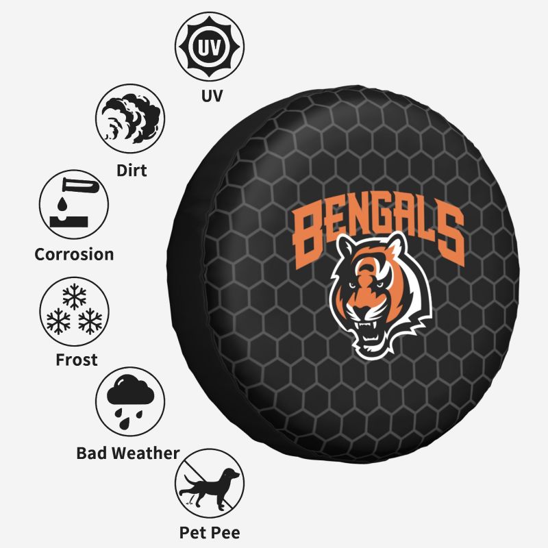 Cincinnati Bengals Grid printed car tire cover dustproof and waterproof tire cover