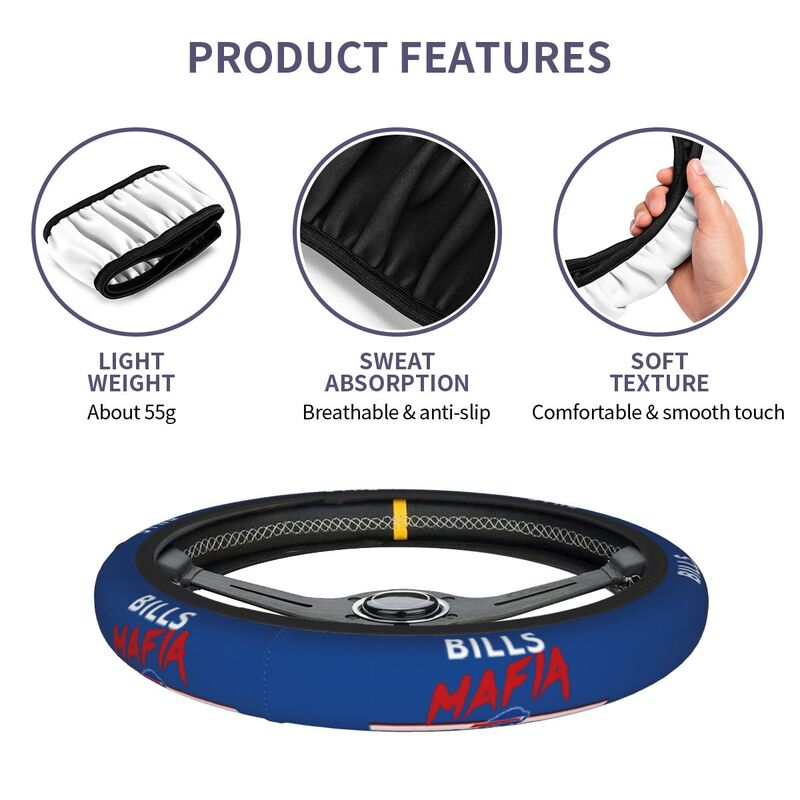 Buffalo Bills 3 Printed elastic steering wheel cover car steering wheel protective cover