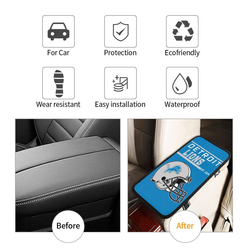 Detroit Lions Print car armrest box cushion armrest protective cover