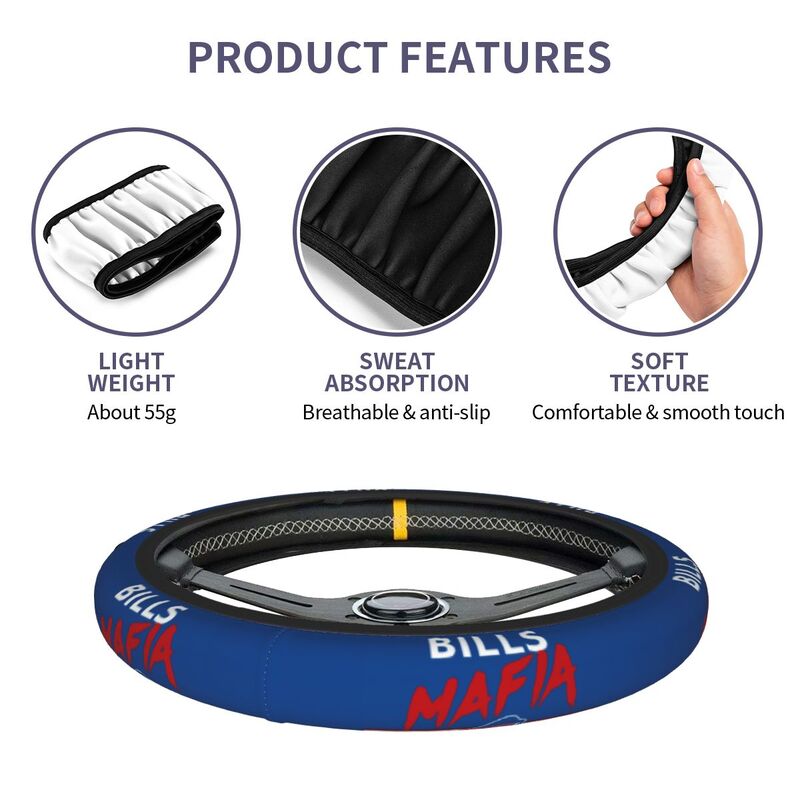 Buffalo Bills 4 Printed breathable anti slip cover elastic steering wheel cover