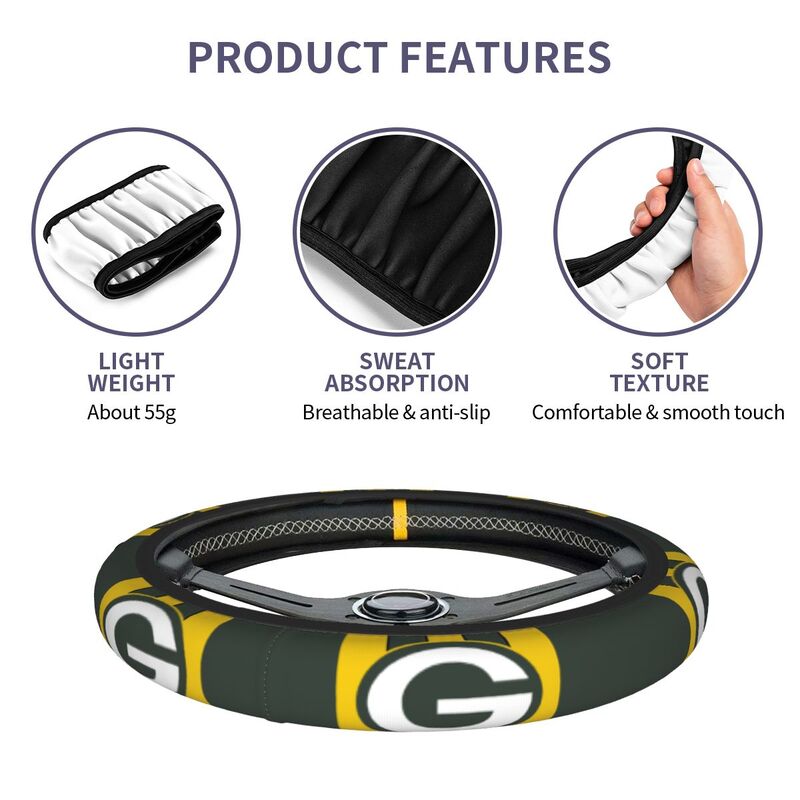 Green Bay Packers 3 Printed breathable elastic steering wheel cover anti slip cover