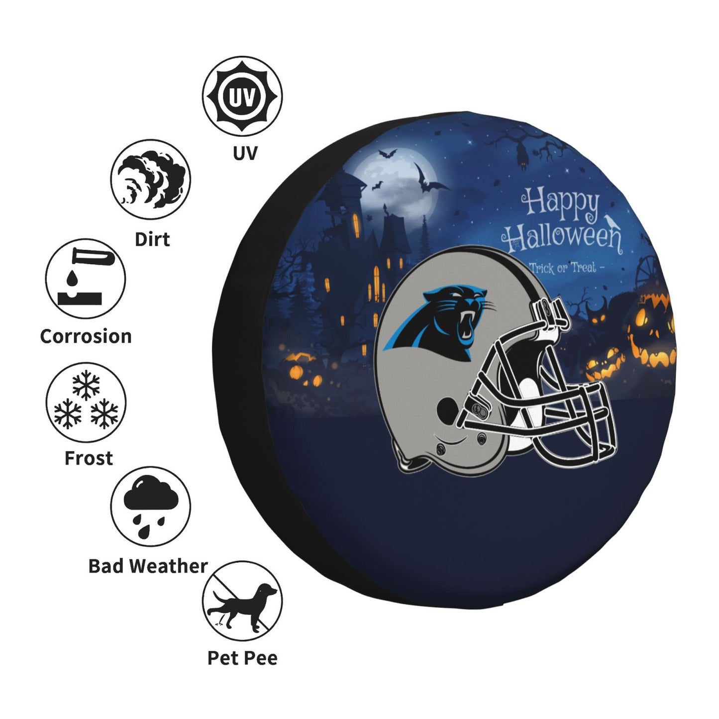 Carolina Panthers printed car tire cover Happy Halloween printed tire dust cover