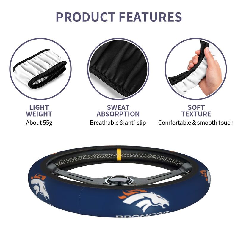 Denver Broncos Printed breathable elastic steering wheel protective cover