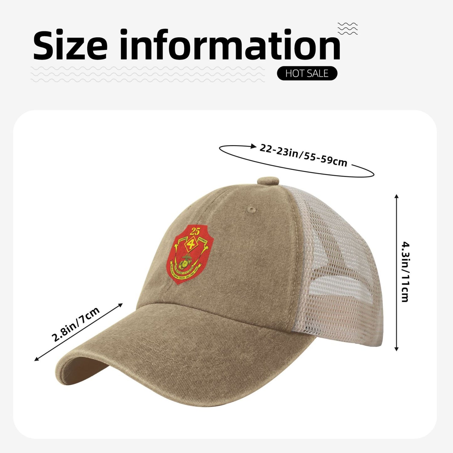 USMC-4th Division 25th Regiment Printed unisex baseball cap adjustable grid baseball cap veteran gift