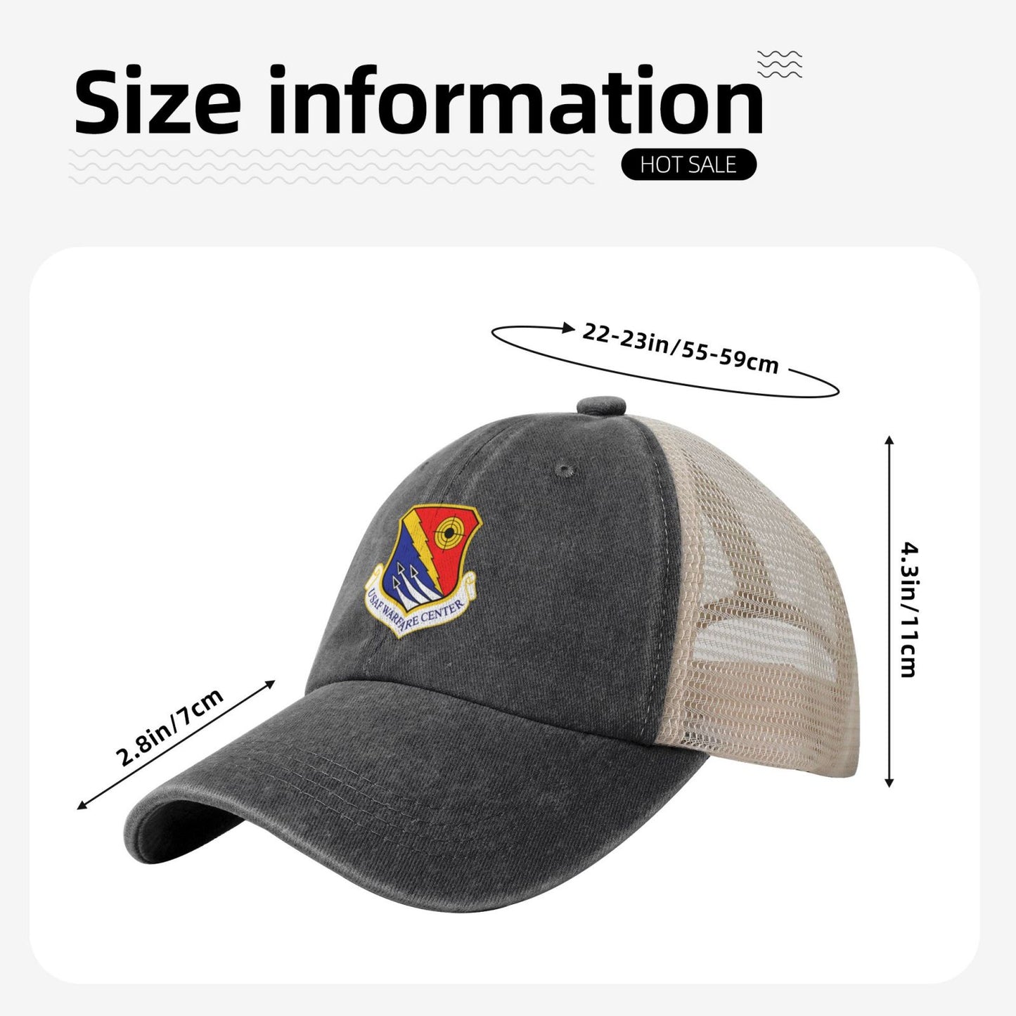 USAF-Warfare Center Printed unisex baseball cap adjustable grid baseball cap veteran gift