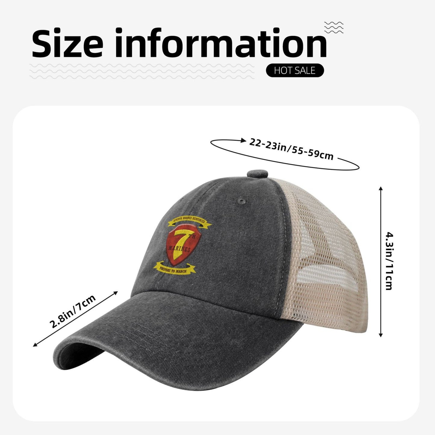 USMC-7th Marine Regiment New Printed unisex baseball cap adjustable grid baseball cap veteran gift