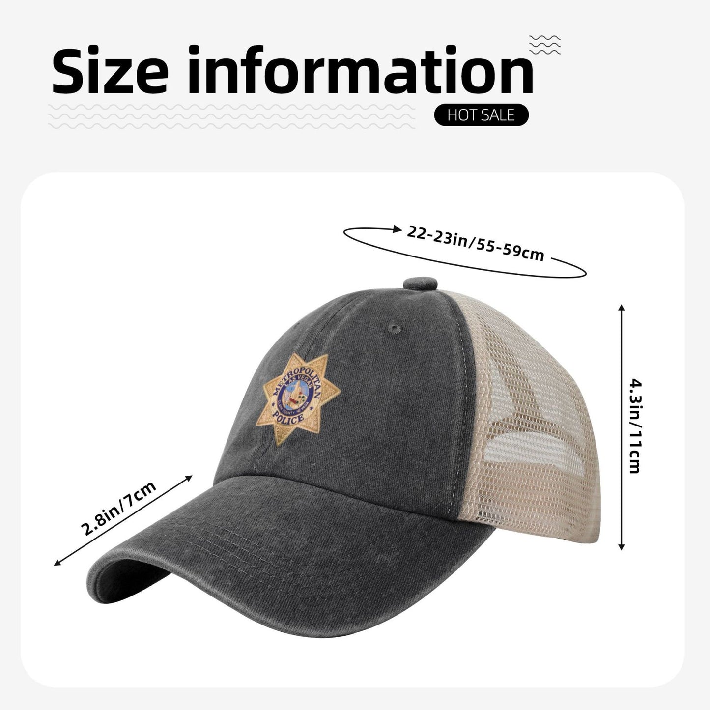 Las Vegas Metropolitan Police Department Printed unisex baseball cap adjustable grid baseball cap veteran gift