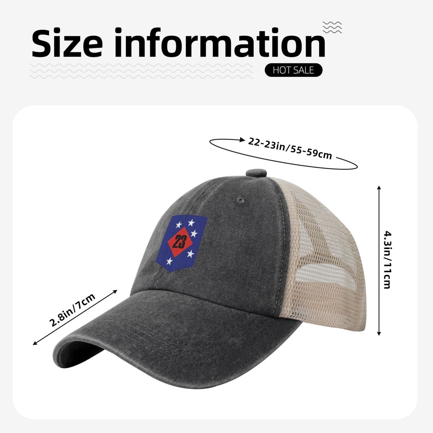 USMC-23rd Marine Regiment Printed unisex baseball cap adjustable grid baseball cap veteran gift