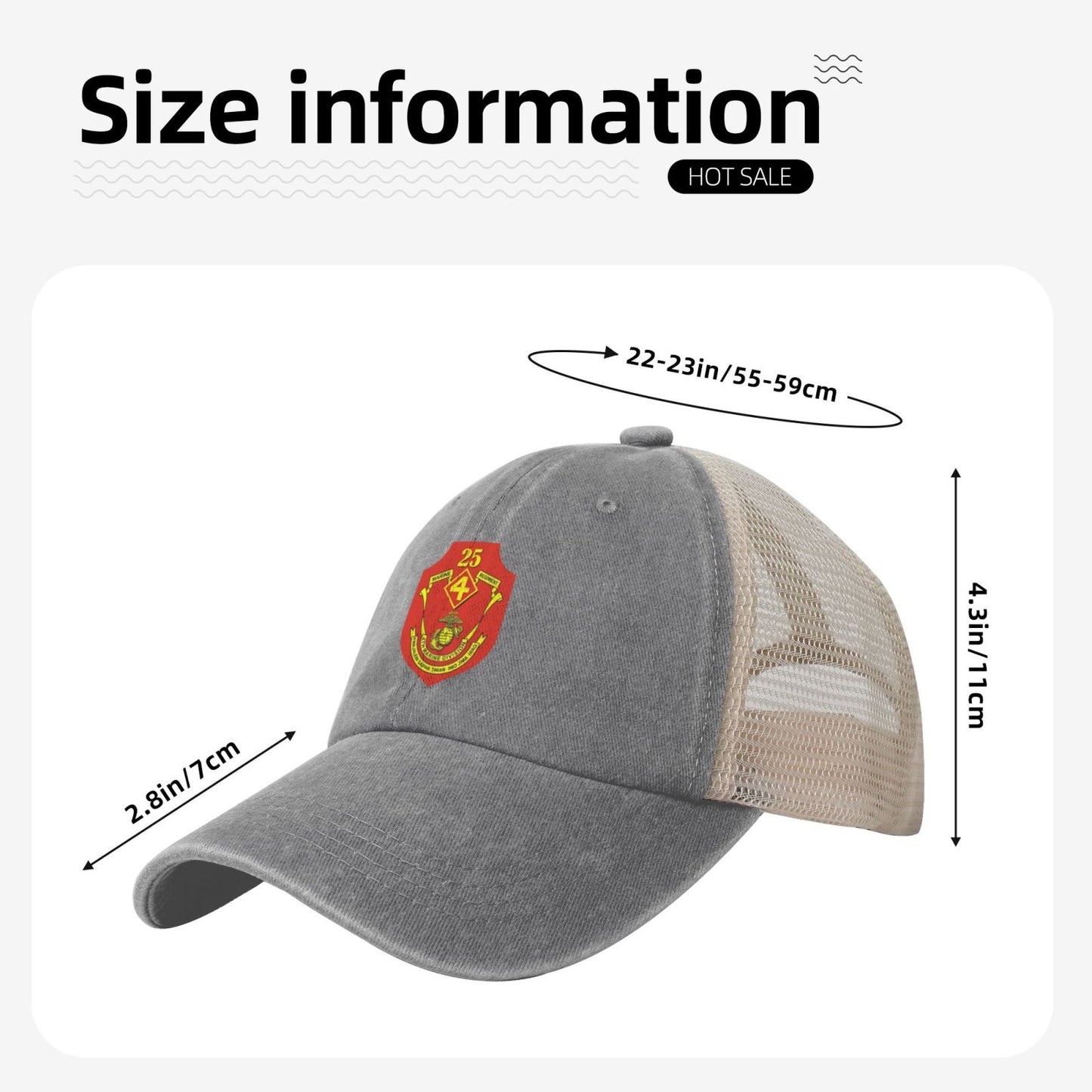 USMC-4th Division 25th Regiment Printed unisex baseball cap adjustable grid baseball cap veteran gift