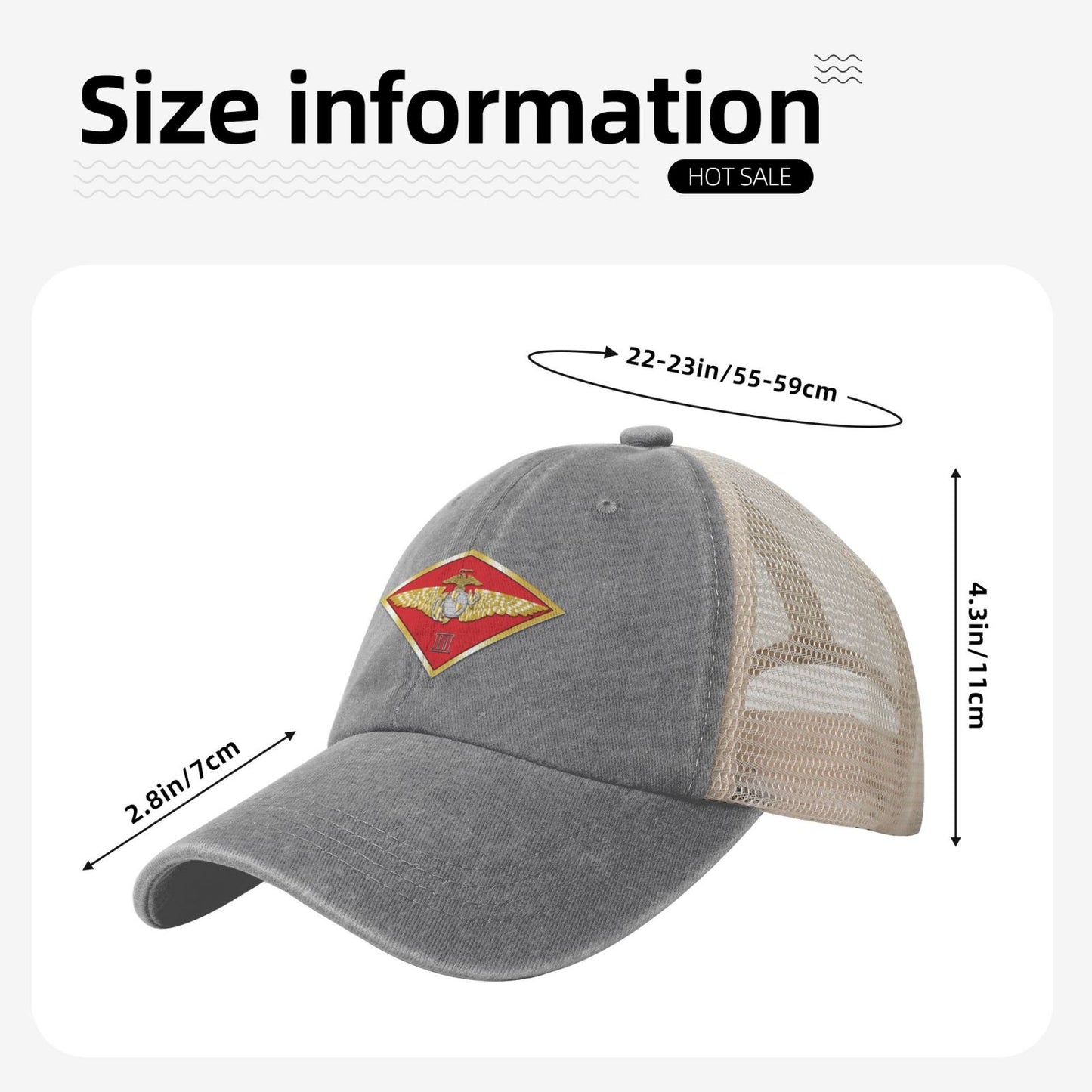 3MAW Embossed Printed unisex baseball cap adjustable grid baseball cap veteran gift