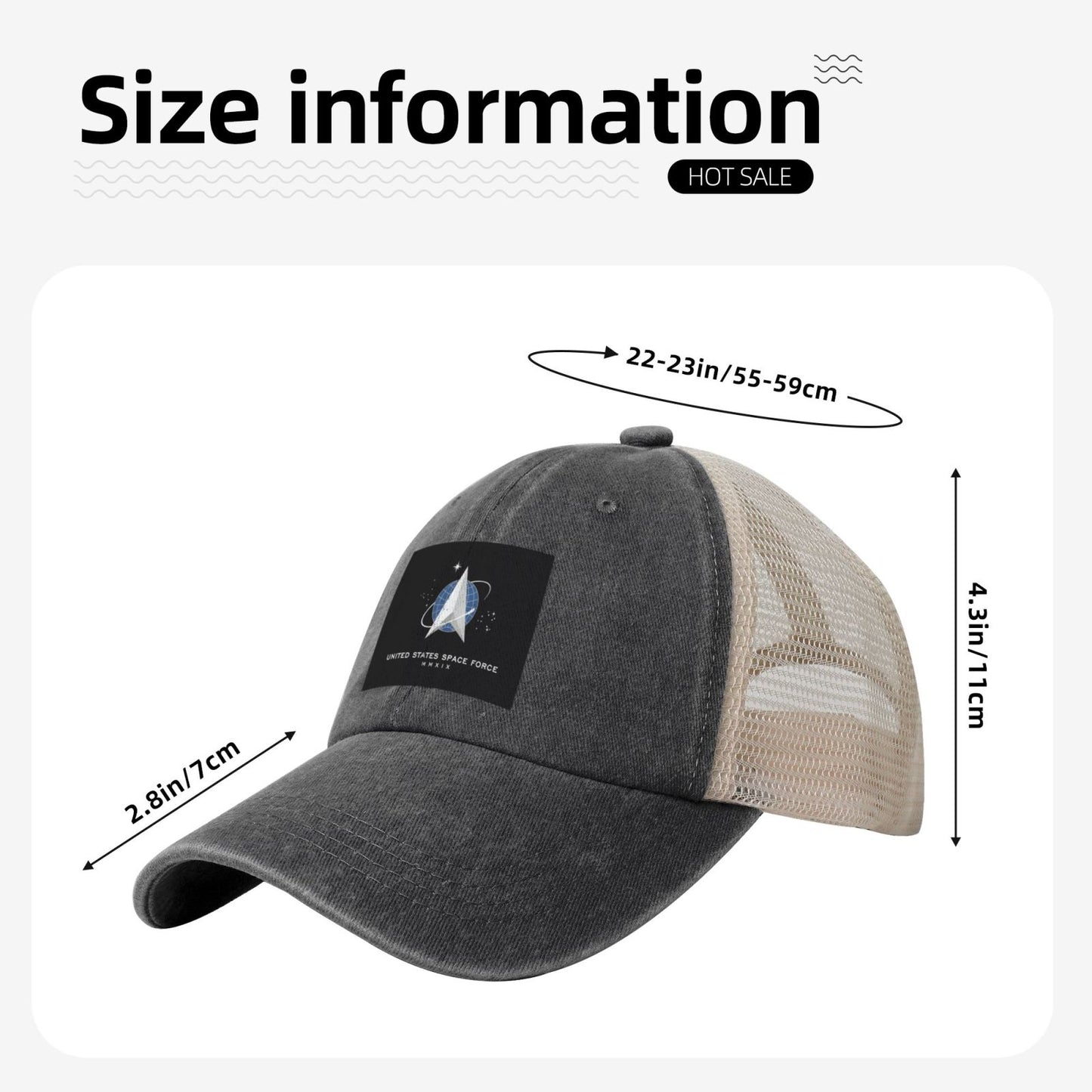 Flag Of The United States Space Force Printed unisex baseball cap adjustable grid baseball cap veteran gift