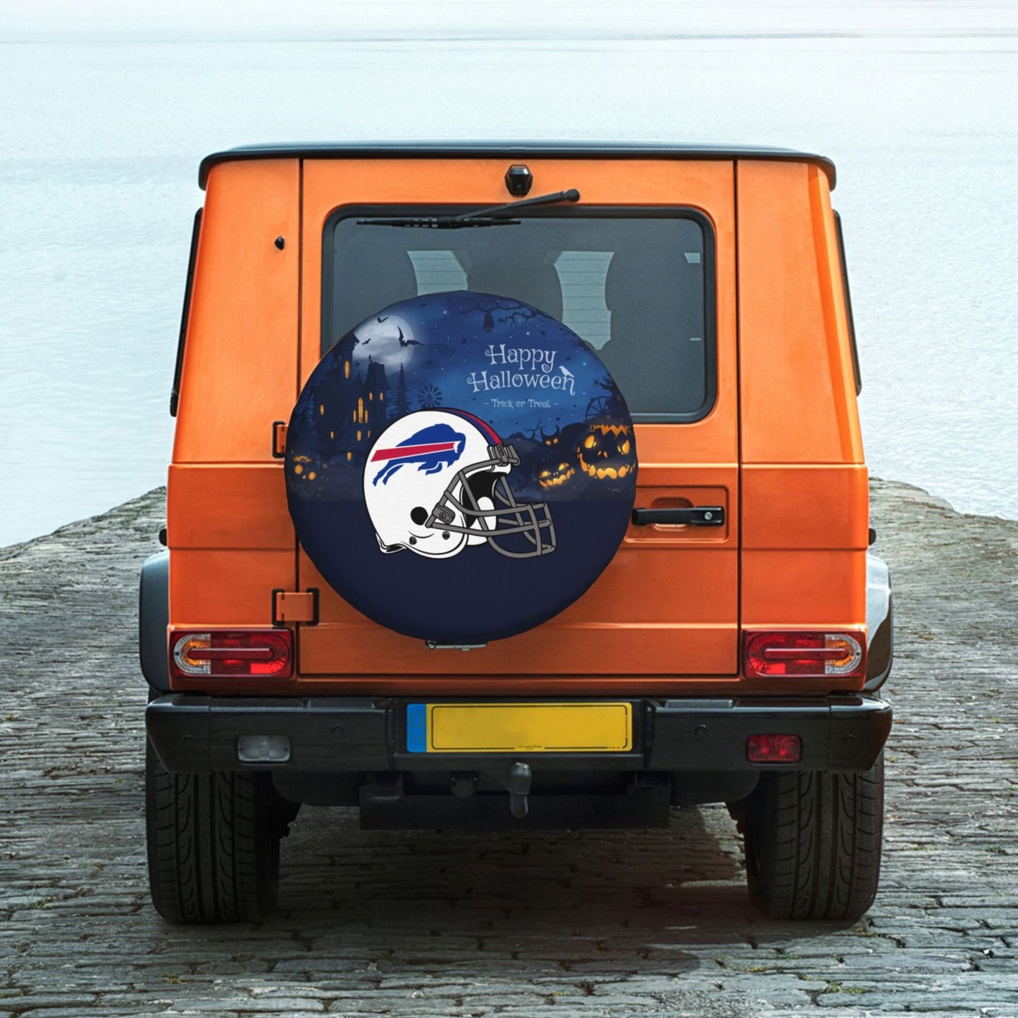 Buffalo Bills printed car tire cover Happy Halloween printed tire dust cover