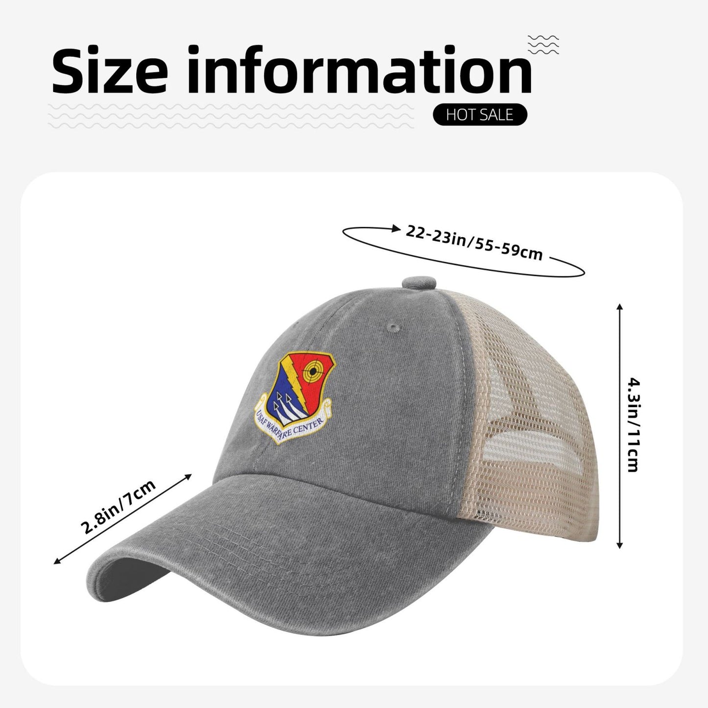 USAF-Warfare Center Printed unisex baseball cap adjustable grid baseball cap veteran gift