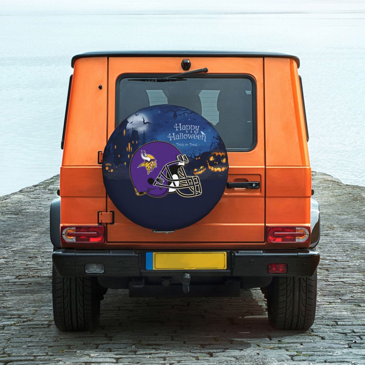 Minnesota Vikings printed car tire cover Happy Halloween printed tire dust cover