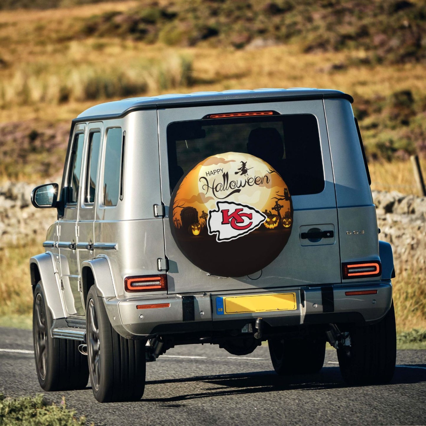 Kansas City Chiefs Print Halloween background printed tire dust cover car tire cover