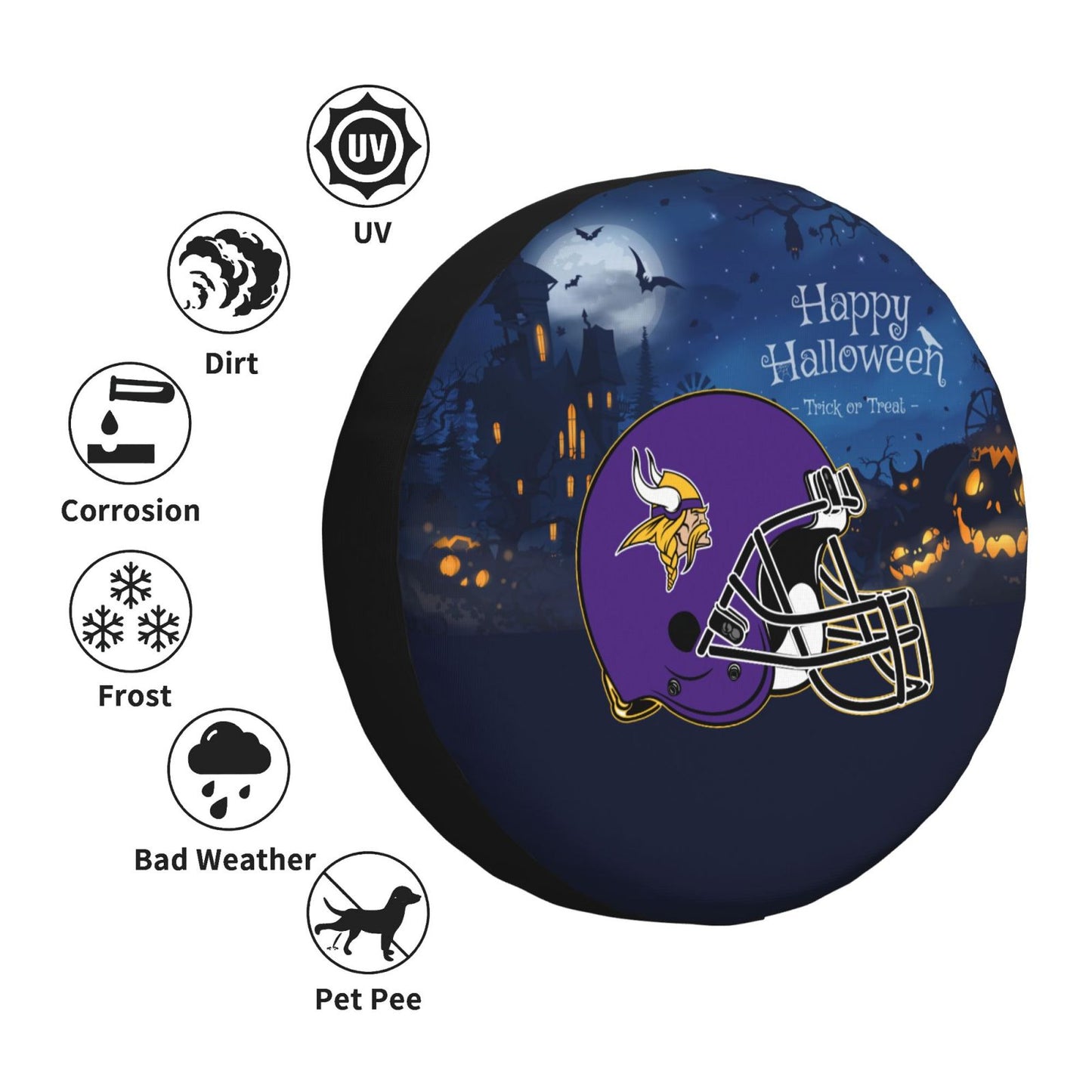 Minnesota Vikings printed car tire cover Happy Halloween printed tire dust cover