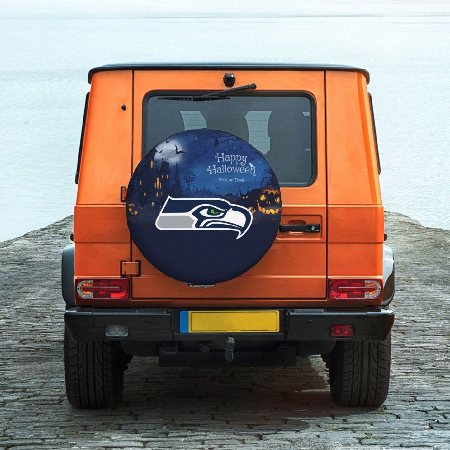 Seattle Seahawks printed car tire cover Happy Halloween printed tire dust cover